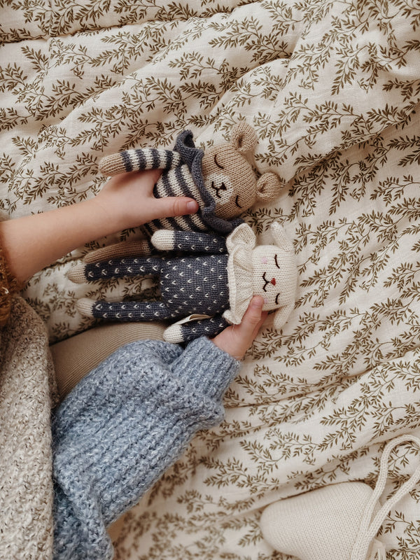 Ursinho Riscas Azul - Boneco em Lã de Alpaca